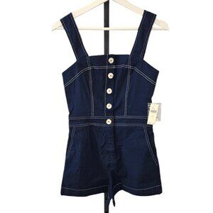 Anthropologie Maeve The Portside Button-Front Romper, Nautical, Stretch, Blue, 6